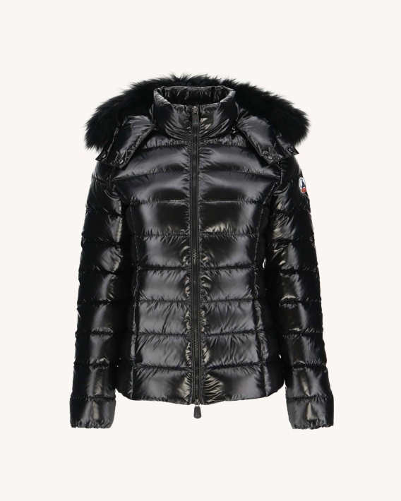 Doudoune Laquée Grand Froid à Capuche Noir Luxe Jott