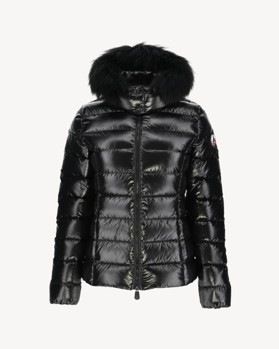 Doudoune Laquée Grand Froid à Capuche Noir Luxe Jott