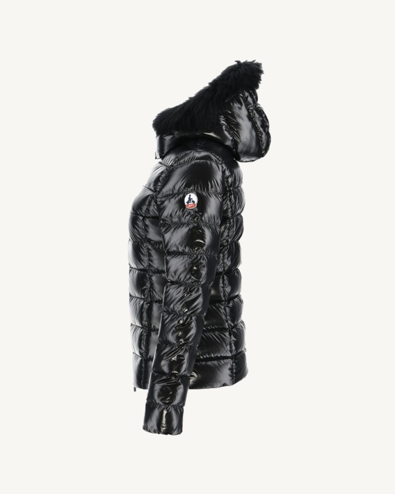 Doudoune Laquée Grand Froid à Capuche Noir Luxe Jott